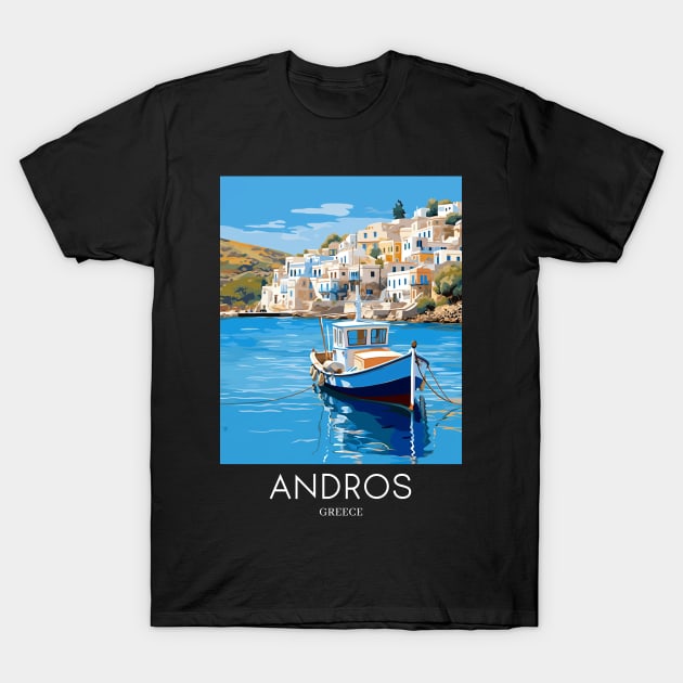 A Pop Art Travel Print of Chora Andros Island - Greece T-Shirt by Studio Red Koala